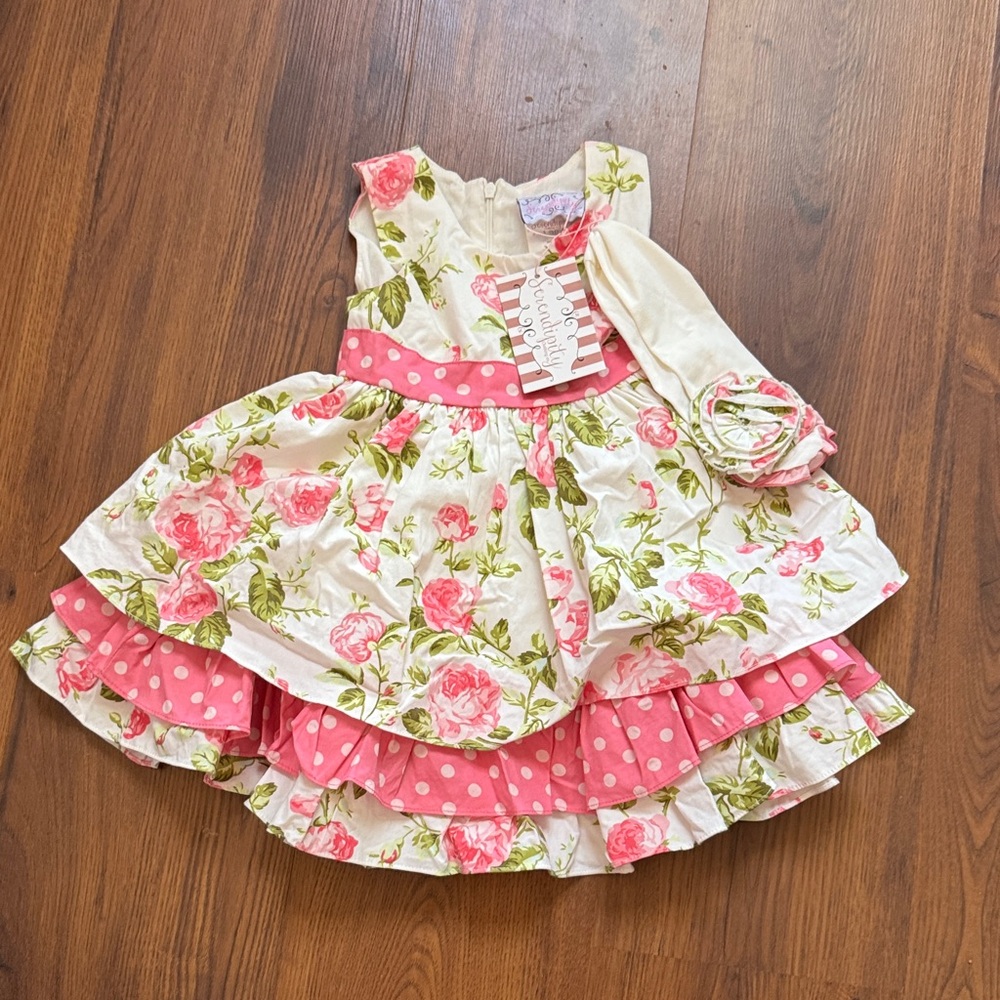 Charming Pink Floral Dress with Polka Dots